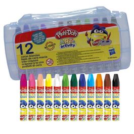 12 soft crayons in a pvc box from Play Doh