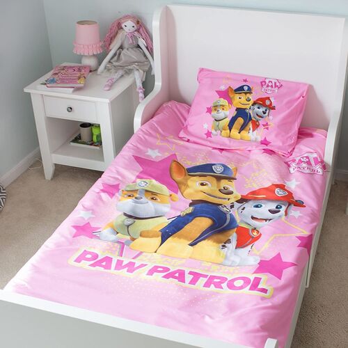Cotton bedding for a 90cm bed, with a Paw Patrol duvet cover and 1 pillowcase